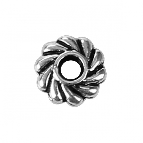 Picture of Zinc Based Alloy Spacer Beads Flower Antique Silver Color 5mm x 5mm, Hole: Approx 1.4mm, 500 PCs