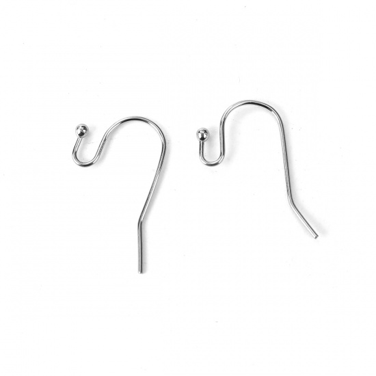 Picture of Stainless Steel Ear Wire Hooks Earring Findings Silver Tone 16mm x 12mm, Post/ Wire Size: (21 gauge), 50 PCs