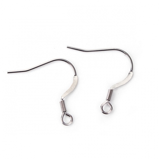 Picture of Stainless Steel Ear Wire Hooks Earring Findings Silver Tone W/ Loop 20mm( 6/8") x 19mm( 6/8"), Post/ Wire Size: (21 gauge), 50 PCs