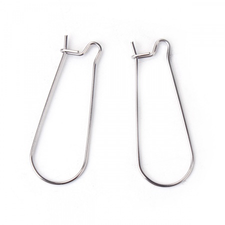 Picture of Stainless Steel Ear Wire Hooks Earring Findings Silver Tone 20mm( 6/8") x 10mm( 3/8"), Post/ Wire Size: (21 gauge), 50 PCs