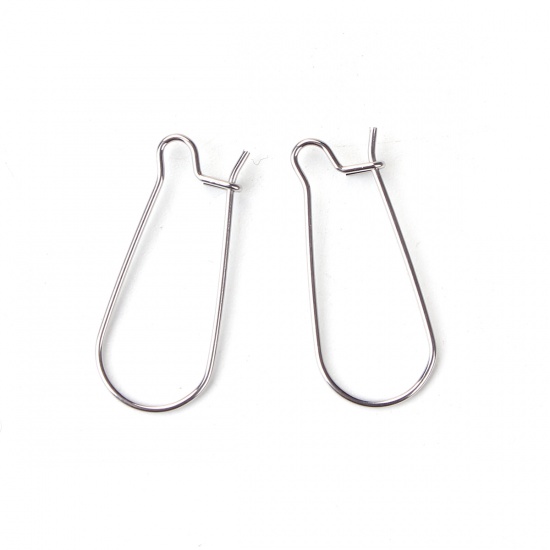 Picture of Stainless Steel Ear Wire Hooks Earring Findings Silver Tone 33mm(1 2/8") x 13mm( 4/8"), Post/ Wire Size: (21 gauge), 50 PCs