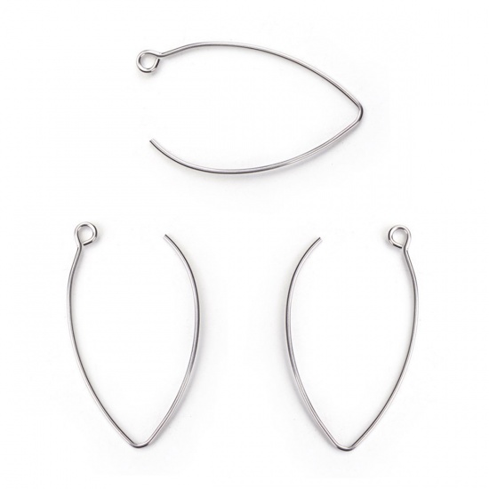 Picture of Stainless Steel Earring Components Silver Tone 41mm(1 5/8") x 22mm( 7/8"), Post/ Wire Size: (19 gauge), 30 PCs