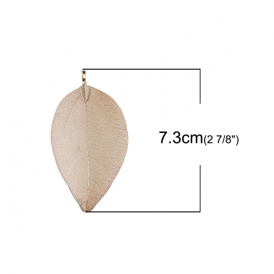 Immagine di Ottone Ciondoli Foglia KC Oro Placcato 7.3cm x3.9cm - 7cm x3cm , 2 Pz