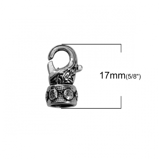 Picture of Zinc Based Alloy Lobster Clasp Findings Antique Silver ( Fits 6mm Cord ) 17mm x 10mm 11mm x 9mm, 5 Sets