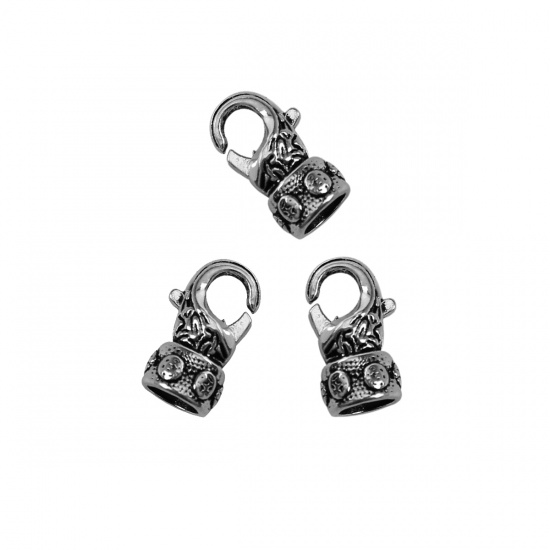 Picture of Zinc Based Alloy Lobster Clasp Findings Antique Silver ( Fits 6mm Cord ) 17mm x 10mm 11mm x 9mm, 5 Sets
