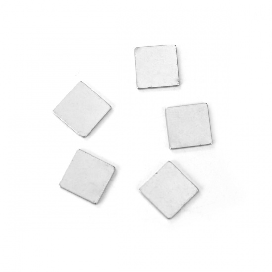 Picture of Stainless Steel Embellishments Square Silver Tone 10mm( 3/8") x 10mm( 3/8"), 10 PCs