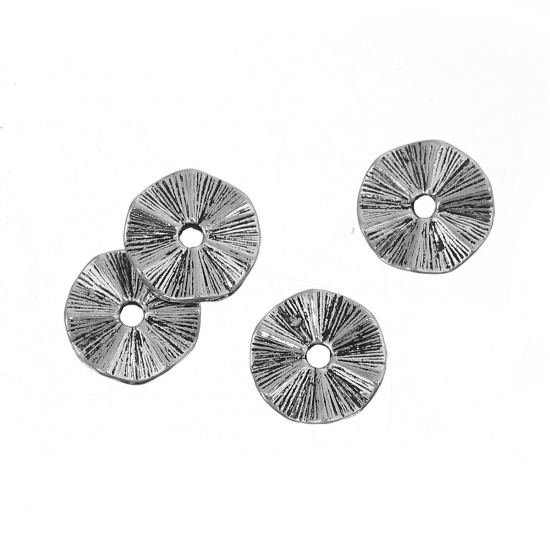 Picture of Zinc Based Alloy Wavy Spacer Beads Antique Silver About 14mm Dia, Hole: Approx 2.1mm, 100 PCs