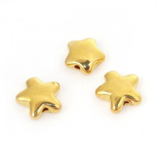 Picture of Zinc Based Alloy Spacer Beads Pentagram Star Gold Plated 12mm x 11mm, Hole: Approx 1.3mm, 50 PCs