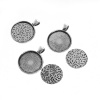Picture of Zinc Based Alloy Embroidery Pendants Round Antique Silver Cabochon Settings (Fits 25mm Dia.) 36mm x 27mm 24mm Dia., 10 Sets