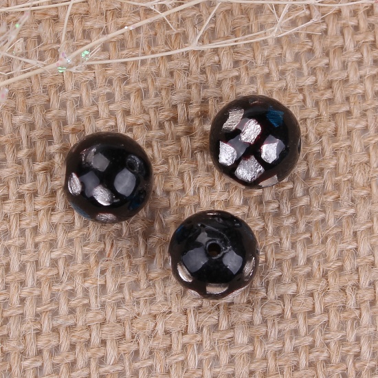 Picture of Lampwork Glass Beads Round Blue Foil About 10mm Dia, Hole: Approx 1.1mm, 3 PCs
