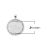 Picture of Zinc Based Alloy Pendants Round Silver Plated Cabochon Settings (Fits 24mm - 25mm Dia.) Clear Rhinestone 43mm x 34mm, 3 PCs