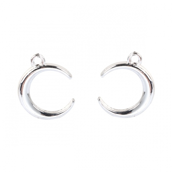 Picture of Zinc Based Alloy Charms Half Moon Silver Plated 20mm( 6/8") x 16mm( 5/8"), 10 PCs
