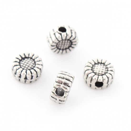 Picture of Zinc Based Alloy Spacer Beads Flower Antique Silver About 6mm Dia, Hole: Approx 1.4mm, 100 PCs