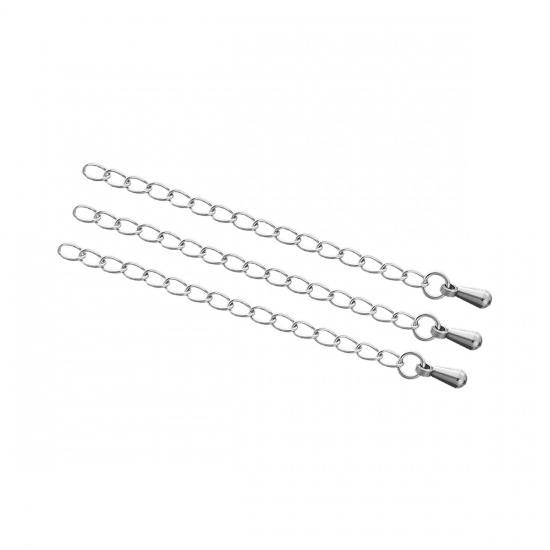 Image de Chaînes d'Extension pour Collier Bracelet en Acier Inoxydable Argent Mat Goutte d'Eau 6cm long, Chaîne Utilisable: 5cm, 10 Pcs