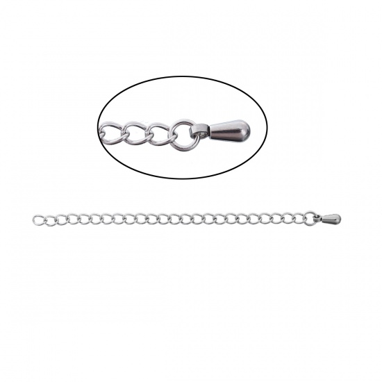 Image de Chaînes d'Extension pour Collier Bracelet en Acier Inoxydable Argent Mat Goutte d'Eau 8cm long, Chaîne Utilisable: 7cm, 5 Pcs