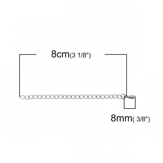 Image de Chaînes d'Extension pour Collier Bracelet en Acier Inoxydable Argent Mat Goutte d'Eau 8cm long, Chaîne Utilisable: 7cm, 5 Pcs