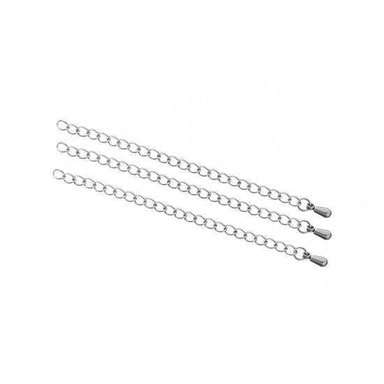 Image de Chaînes d'Extension pour Collier Bracelet en Acier Inoxydable Argent Mat Goutte d'Eau 8cm long, Chaîne Utilisable: 7cm, 5 Pcs