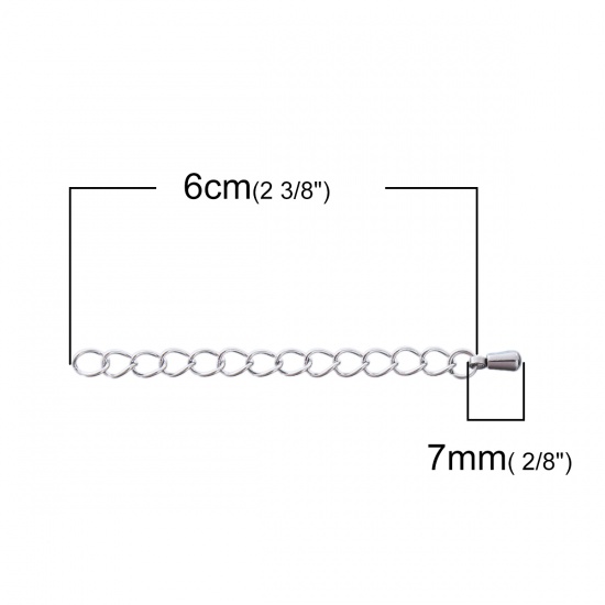 Image de Chaînes d'Extension pour Collier Bracelet en Acier Inoxydable Argent Mat Goutte d'Eau 6cm long, Chaîne Utilisable: 5cm, 10 Pcs