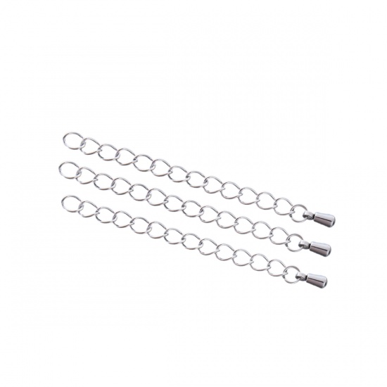 Immagine di Acciaio Inossidabile Estensione Catene Tono Argento Goccia 6cm Lunghezza, Lunghezza catena utile: 5cm, 10 Pz