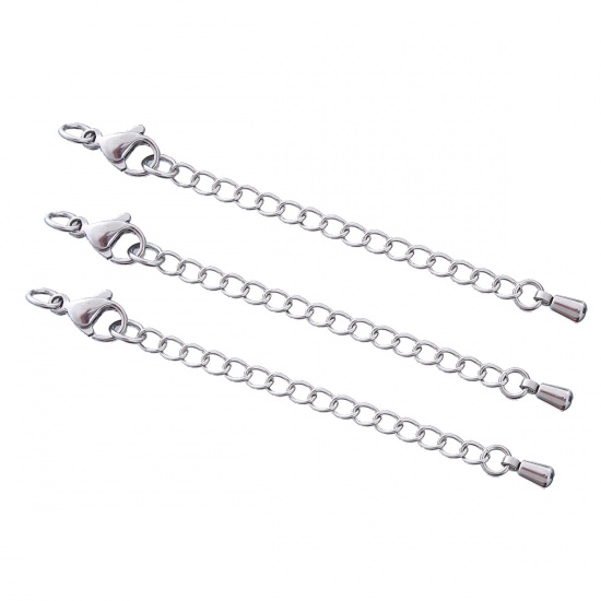Picture of Stainless Steel Extender Chain For Jewelry Necklace Bracelet Silver Tone Drop 7cm(2 6/8") long, Usable Chain Length: 5cm, 5 PCs