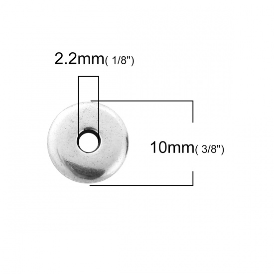 Picture of Zinc Based Alloy Spacer Beads Flat Round Antique Silver Color About 10mm Dia, Hole: Approx 2.2mm, 100 PCs