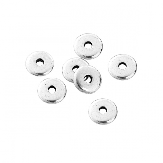 Picture of Zinc Based Alloy Spacer Beads Flat Round Antique Silver Color About 10mm Dia, Hole: Approx 2.2mm, 100 PCs