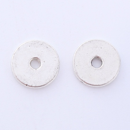 Lega di Zinco Separatori Perline Tondo Piatto Argento Antico Circa 10mm Dia, Foro:Circa 1.8mm, 100 Pz