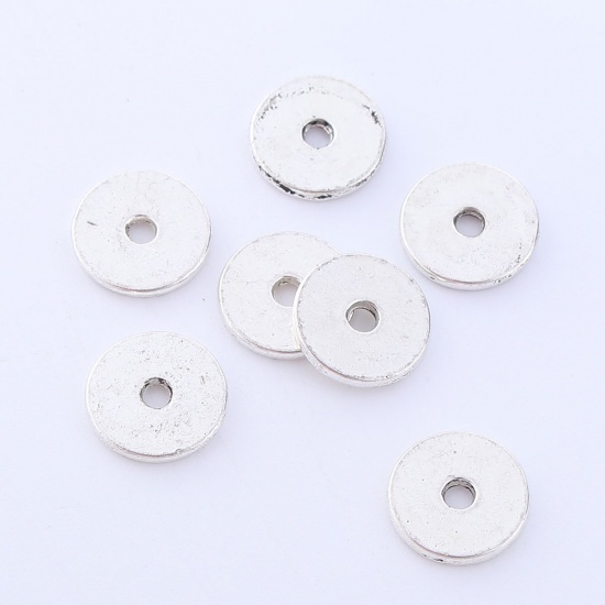 Picture of Zinc Based Alloy Spacer Beads Flat Round Antique Silver About 10mm Dia, Hole: Approx 1.8mm, 100 PCs