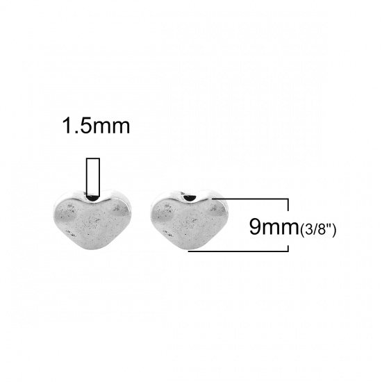 Bild von Zinklegierung Zwischenperlen Spacer Perlen Herz Antiksilber 12mm x 9mm, Loch:ca. 1.5mm, 50 Stück