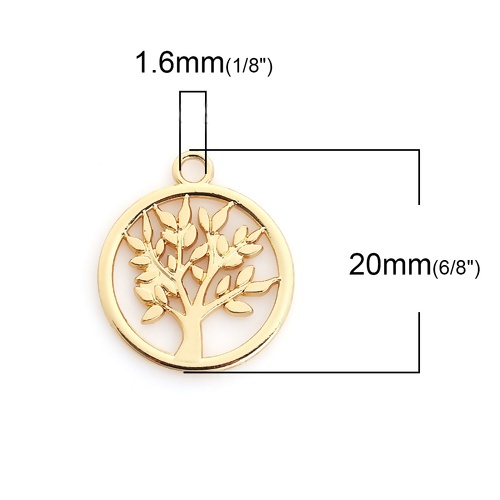 Picture of Zinc Based Alloy Charms Round Gold Plated Tree 20mm( 6/8") x 17mm( 5/8"), 10 PCs