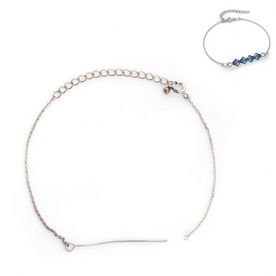 Bild von Kupfer Perlen Armband Silberfarbe 18cm lang, 1 Strang