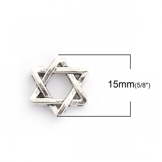 Picture of Zinc Based Alloy Spacer Beads Star Of David Hexagram Antique Silver 15mm x 13mm, Hole: Approx 0.1mm, 50 PCs