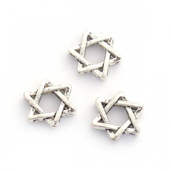 Picture of Zinc Based Alloy Spacer Beads Star Of David Hexagram Antique Silver 15mm x 13mm, Hole: Approx 0.1mm, 50 PCs