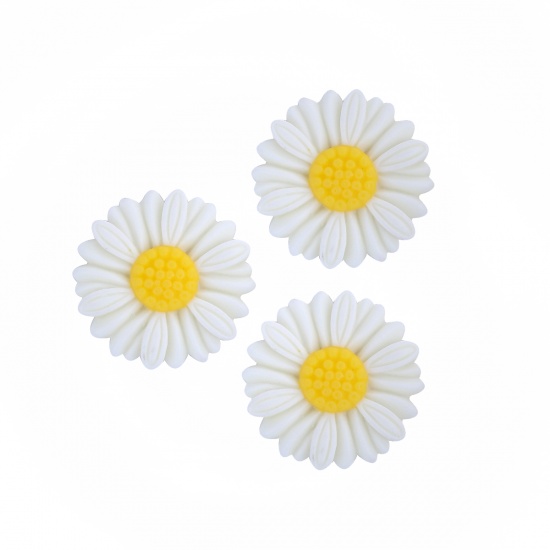 Immagine di Resina Cabochon per Abbellimento Fiore Margherita Bianco & Giallo 27mm x 27mm, 20 Pz