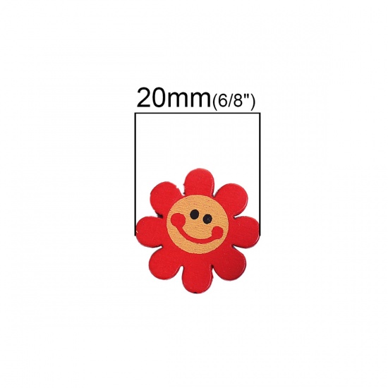 Image de Cabochons d'Embellissement en Bois Fleur Couleur au Hasard Visage Souriant 20mm x 20mm, 50 Pcs