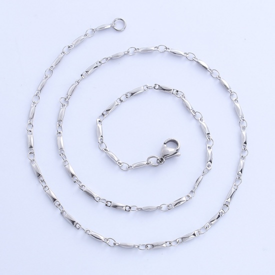 Immagine di 304 Acciaio Inossidabile Catena di Altri Stili Collana Rettangolo Tono Argento 45cm Lunghezza, Dimensione della Catena 9x2mm, 1 Pz