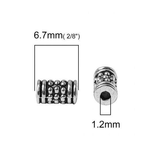 Picture of Zinc Based Alloy Spacer Beads Cylinder Antique Silver 6.7mm x 3.8mm, Hole: Approx 1.2mm, 200 PCs