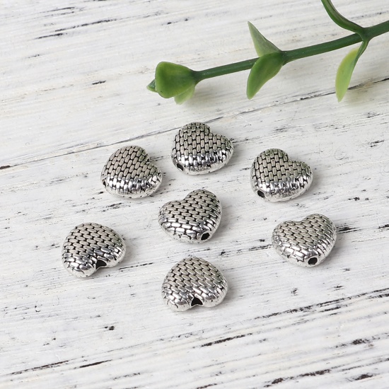 Picture of Zinc Based Alloy Spacer Beads Heart Antique Silver Color 9.5mm x 8.6mm, Hole: Approx 0.8mm, 100 PCs