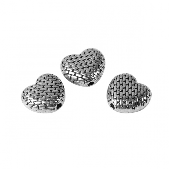 Picture of Zinc Based Alloy Spacer Beads Heart Antique Silver Color 9.5mm x 8.6mm, Hole: Approx 0.8mm, 100 PCs