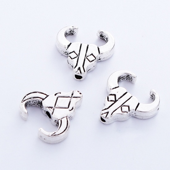 Picture of Zinc Based Alloy Spacer Beads Cow Antique Silver Color 14mm x 14mm, Hole: Approx 1.3mm, 50 PCs