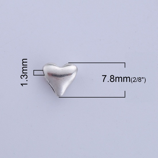 Bild von Zinklegierung Zwischenperlen Spacer Perlen Herz Antiksilber 7.8mm x 7.6mm, Loch:ca. 1.3mm, 300 Stück