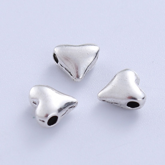 Picture of Zinc Based Alloy Spacer Beads Heart Antique Silver Color 7.8mm x 7.6mm, Hole: Approx 1.3mm, 300 PCs