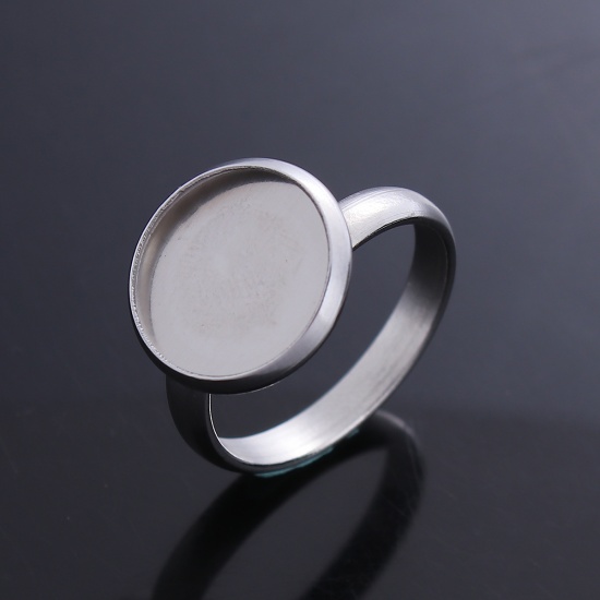 304ステンレス鋼 リング 指輪 円形 シルバートーン 台座付 （10mmに適応）17.5mm(US サイズ 7)、 1 個 の画像
