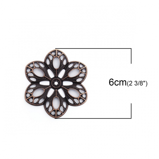 Picture of Iron Based Alloy Embellishments Flower Antique Copper Filigree 60mm(2 3/8") x 54mm(2 1/8"), 50 PCs