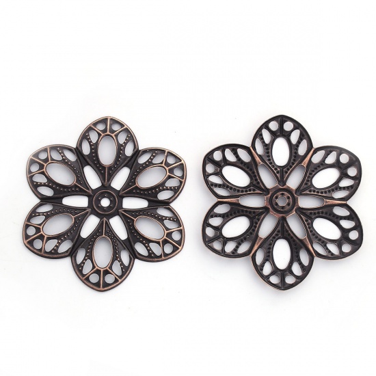 Picture of Iron Based Alloy Embellishments Flower Antique Copper Filigree 60mm(2 3/8") x 54mm(2 1/8"), 50 PCs