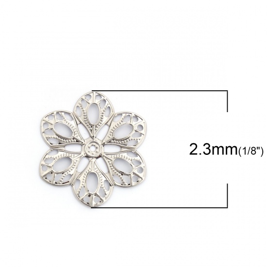 Immagine di Lega di Ferro Cabochon per Abbellimento Fiore Tono Argento Filigrana Disegno 60mm x 54mm, 30 Pz