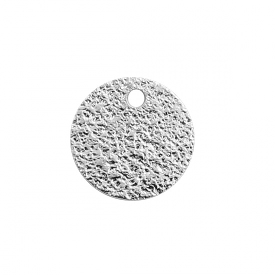 Picture of Brass Hammered Charms Round Silver Plated 8mm( 3/8") Dia, 20 PCs                                                                                                                                                                                              