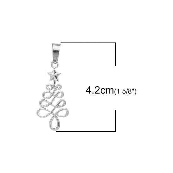 Immagine di 304 Acciaio Inossidabile Ciondoli Albero di Natale Tono Argento 42mm x 16mm, 1 Pz