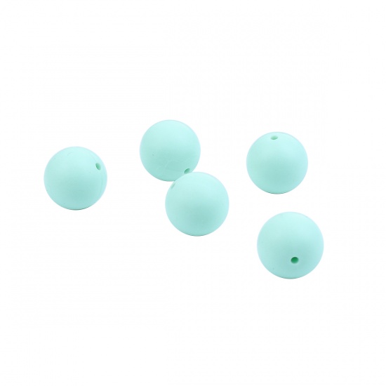 Picture of Silicone Chewable/ Teething Spacer Beads Round Mint Green About 15mm Dia, Hole: Approx 1.6mm, 10 PCs
