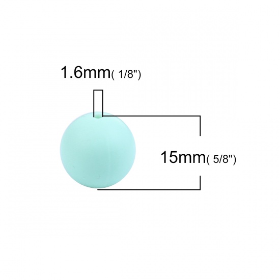 Picture of Silicone Chewable/ Teething Spacer Beads Round Mint Green About 15mm Dia, Hole: Approx 1.6mm, 10 PCs